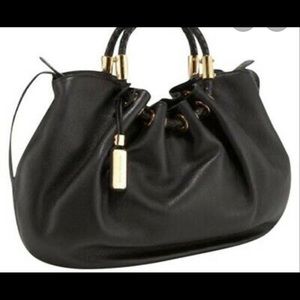 Michael Kors Black Gathered Tote with Gold Details